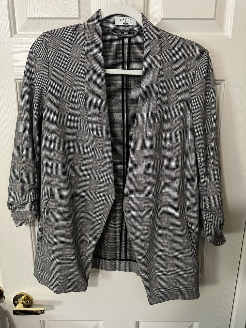 Babaton Gray Glen Plaid Open-Front Blazer Size 2